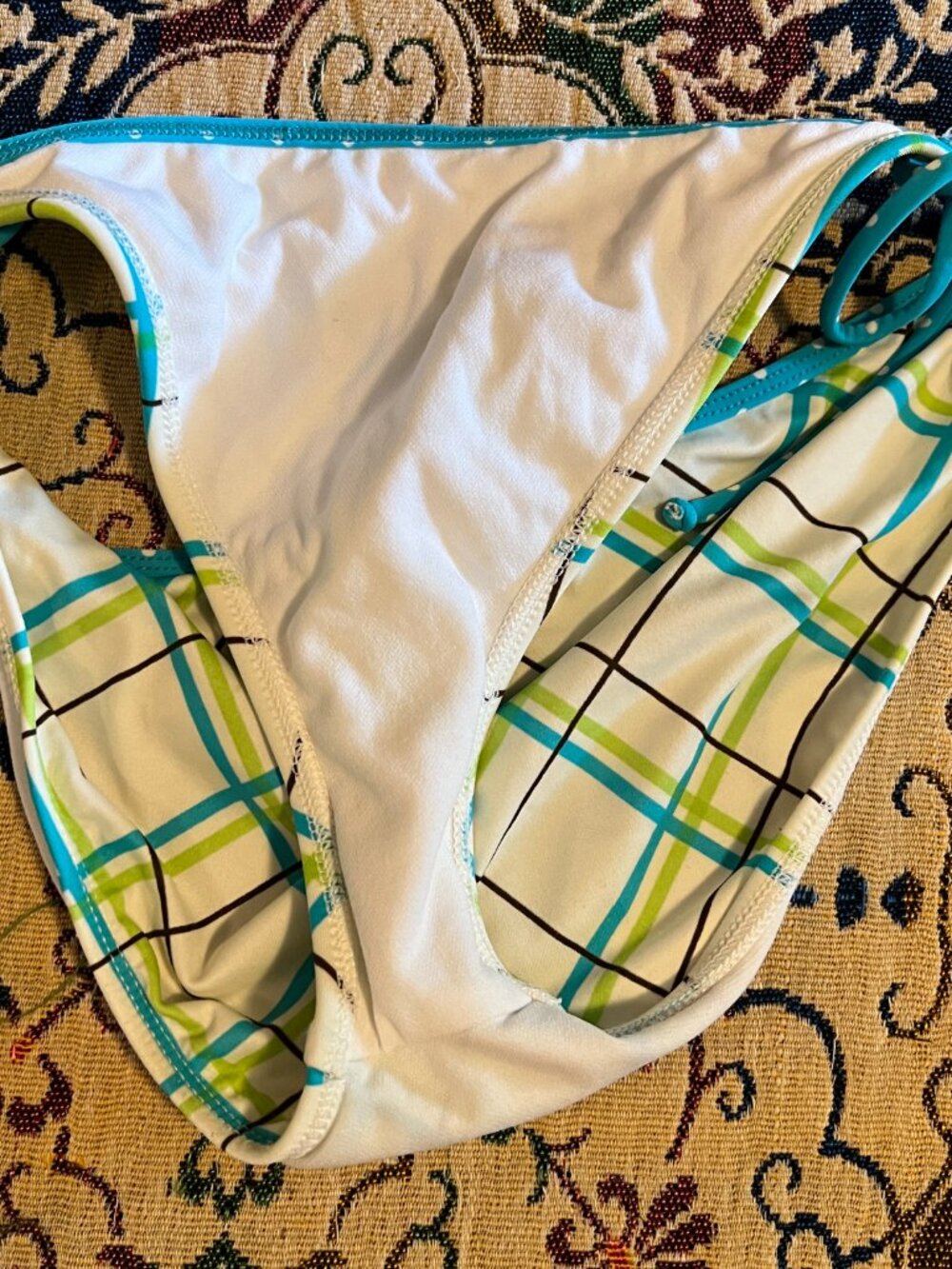 ROXY BIKINI Swimsuit, Pacsun, Beautiful Plaid 2 Piece Large Top & XL Bottoms - Picture 7 of 8